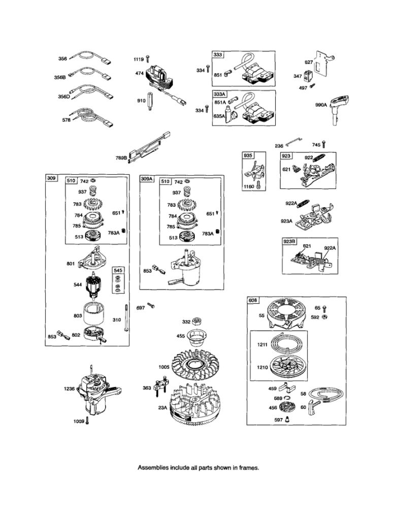 Rewind Starter/Motor Starter Diagram and Parts List for 123K00 0005-3717 Briggs and Stratton Engine